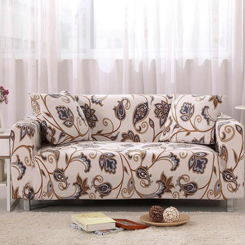 Beige Abstract Floral Fitted Sofa Cover