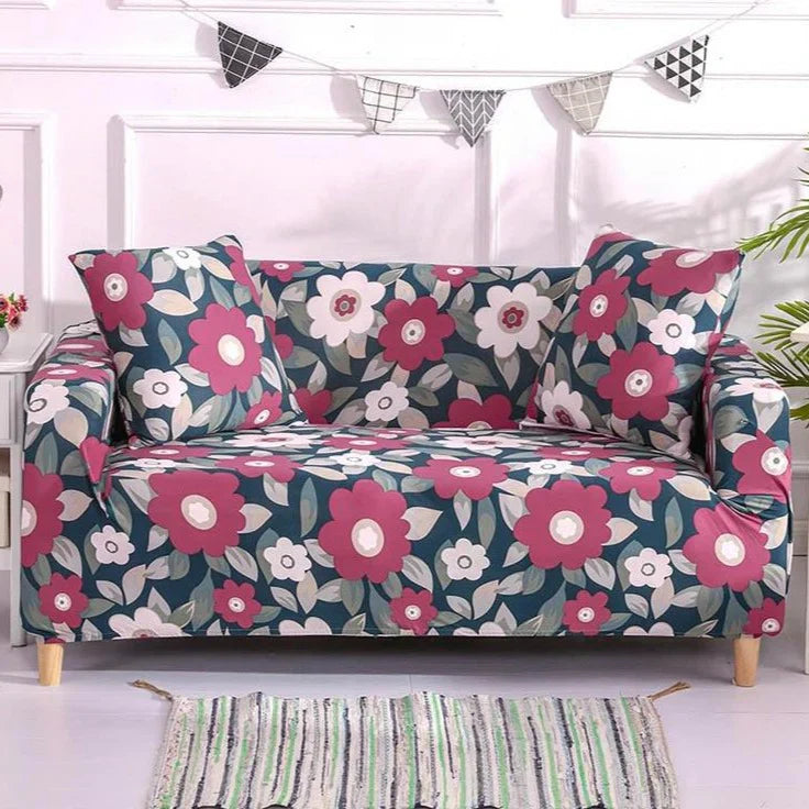 Pink Retro Floral Fitted Sofa Cover