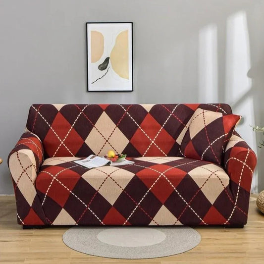 Burgundy Red Plaid Tartan Fitted Sofa Cover
