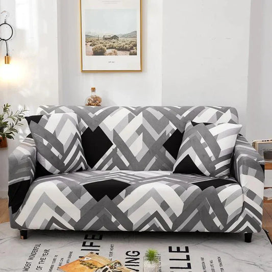 Gray Geometric Arrow Fitted Sofa Cover
