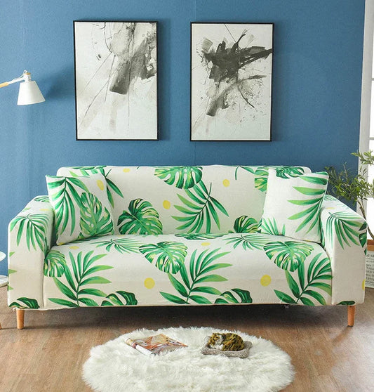 Ivory Green Palm Leaf Fitted Sofa Cover