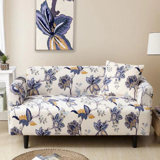 Ivory & Blue Floral Fitted Sofa Cover
