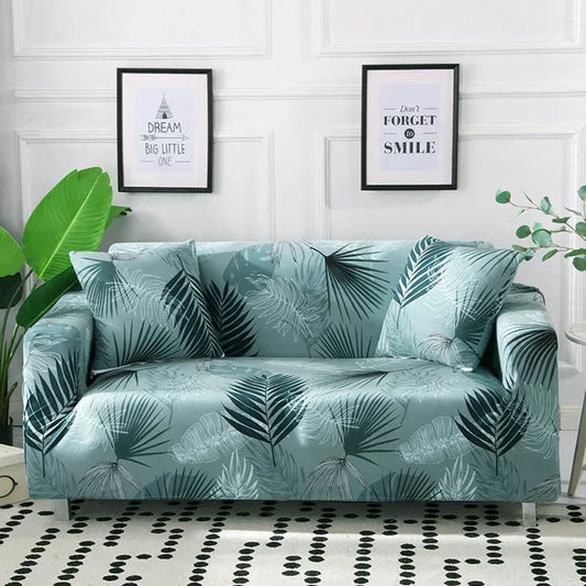 Mint Green Palm Fitted Sofa Cover