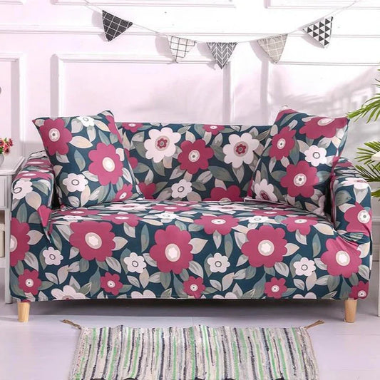 Pink Retro Floral Fitted Sofa Cover