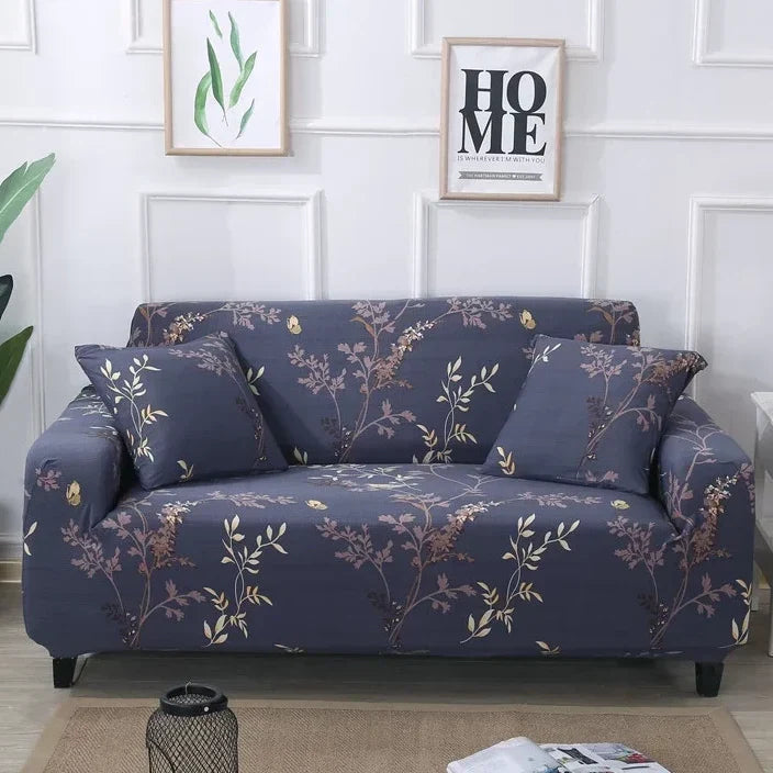 Vintage Blue Floral Fitted Sofa Cover