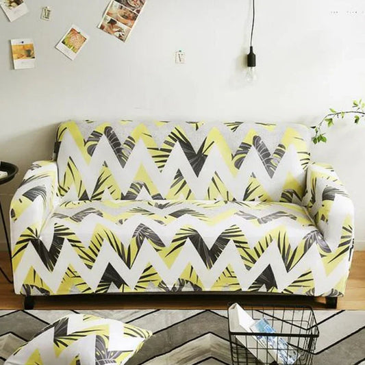 Yellow Zig-Zag Palm Fitted Sofa Cover